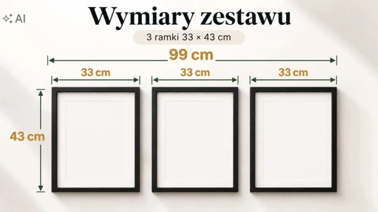 Zestaw 3 Obrazów w Ramach 33x43 cm Ptaki Księżyc do Salonu Sypialni