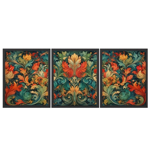 Zestaw 3 Obrazów w Ramach 33x43 cm Tryptyk Roślinny Ornament do Salonu