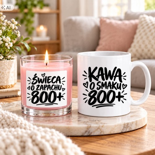 ŚWIECA O ZAPACHU 800+ KUBEK PREZENT DLA MŁODEJ MAMY RODZICÓW