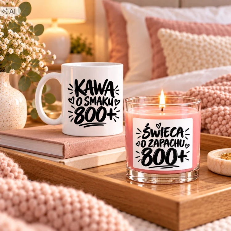 ŚWIECA O ZAPACHU 800+ KUBEK PREZENT DLA MŁODEJ MAMY RODZICÓW